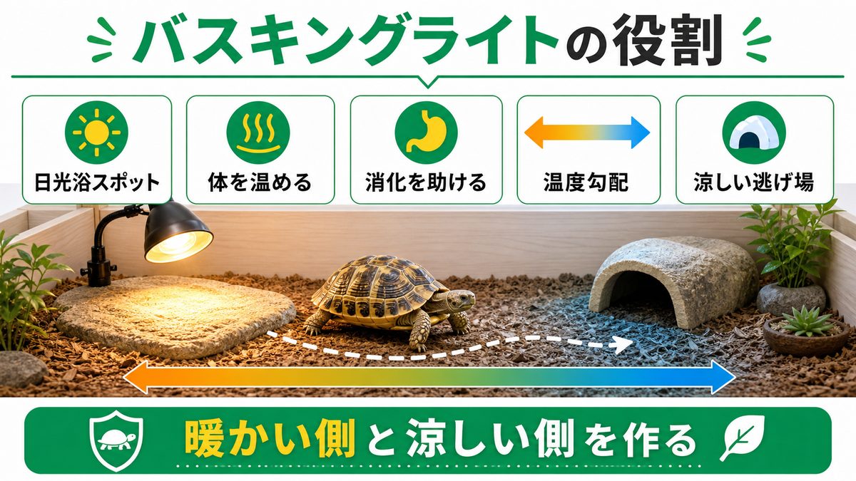 ③バスキングライト|日光浴スポットで体を温めるの要点をまとめたカメレオン・爬虫類飼育インフォグラフィック