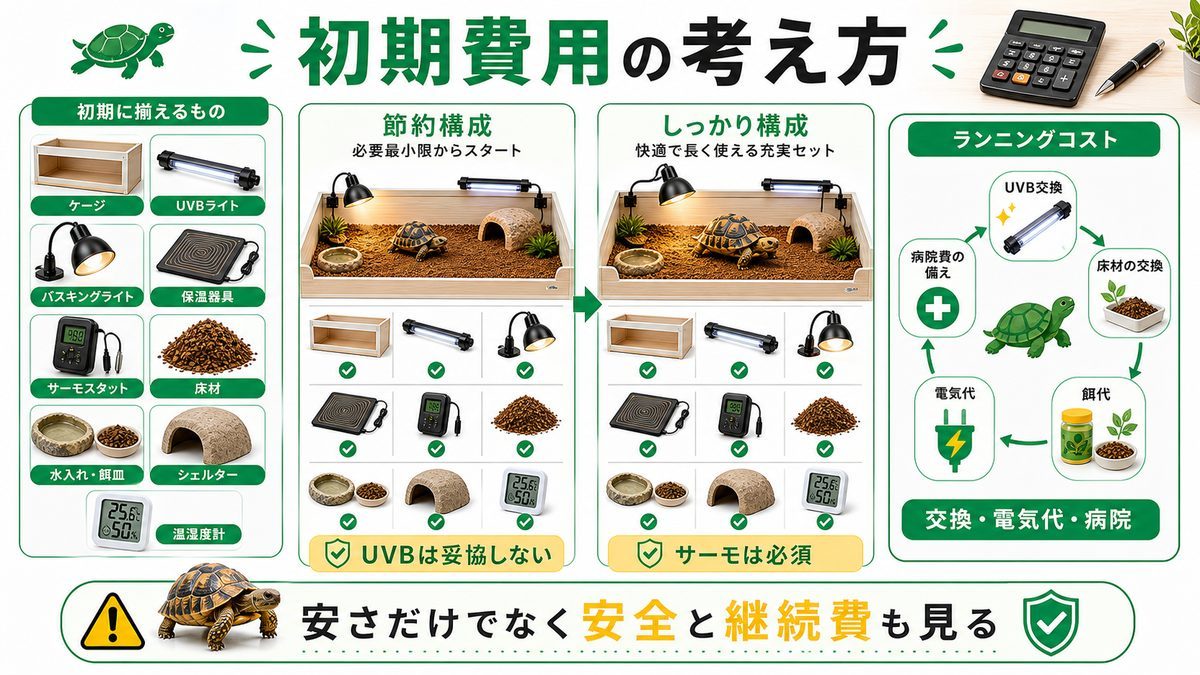 初期費用の目安|トータルでいくらかかる?の要点をまとめたカメレオン・爬虫類飼育インフォグラフィック