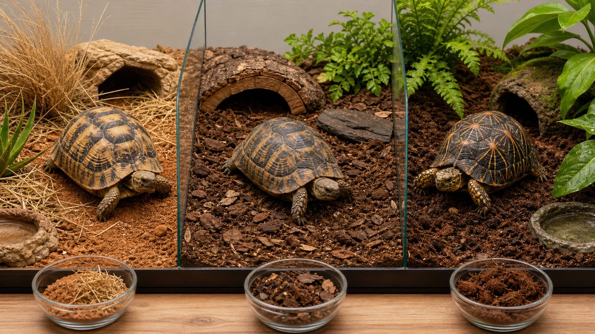 種別おすすめ床材まとめ表の要点をまとめたカメレオン・爬虫類飼育インフォグラフィック
