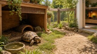 リクガメの夏の暑さ対策・屋外飼育の完全ガイド！熱射病と直射日光から守るの要点を伝えるカメレオン・爬虫類記事アイキャッチ画像
