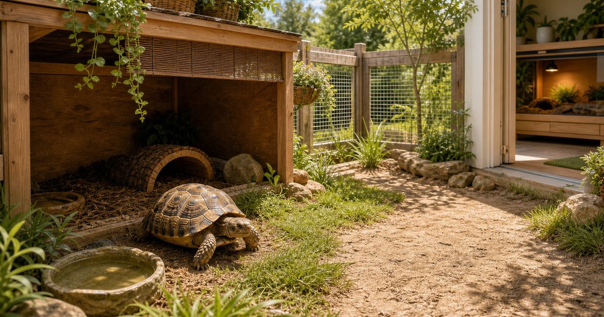 リクガメの夏の暑さ対策・屋外飼育の完全ガイド！熱射病と直射日光から守るの要点を伝えるカメレオン・爬虫類記事アイキャッチ画像