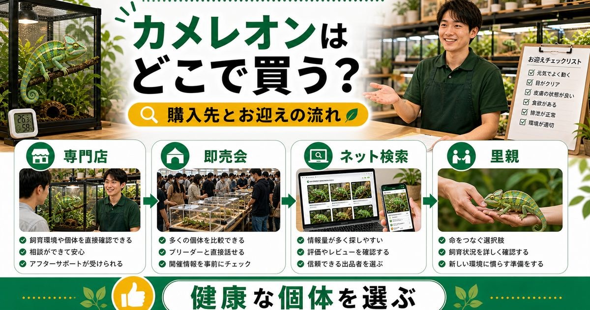 カメレオンの購入先とお迎えの流れをまとめたアイキャッチ