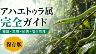 アハエトゥラ属（Ahaetulla）完全ガイド｜アジアツルヘビの種類・特徴・樹上性飼育法を属レベルで解説の要点を伝えるカメレオン・爬虫類記事アイキャッチ画像
