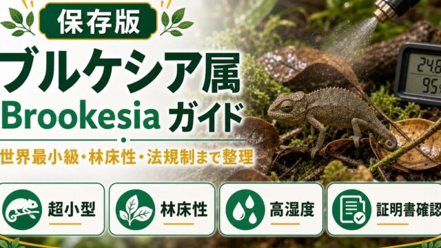 ブルケシア属（Brookesia）完全ガイド｜世界最小カメレオンの種類・特徴・飼育法を属レベルで解説の要点を伝えるカメレオン・爬虫類記事アイキャッチ画像