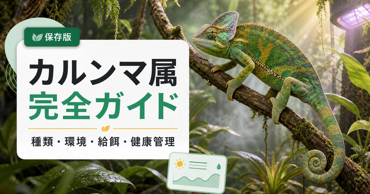 カルンマ属（Calumma）完全ガイド｜マダガスカル固有カメレオン属の種類・特徴・飼育法を属レベルで解説の要点を伝えるカメレオン・爬虫類記事アイキャッチ画像