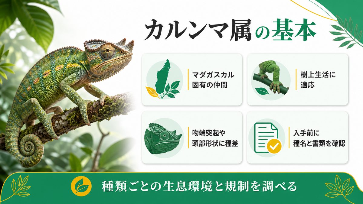 カルンマ属（Calumma）とは？基本情報と分類の要点をまとめたカメレオン・爬虫類飼育インフォグラフィック