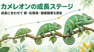 カメレオンの成長ステージを孵化直後から成体まで描いた記事アイキャッチ