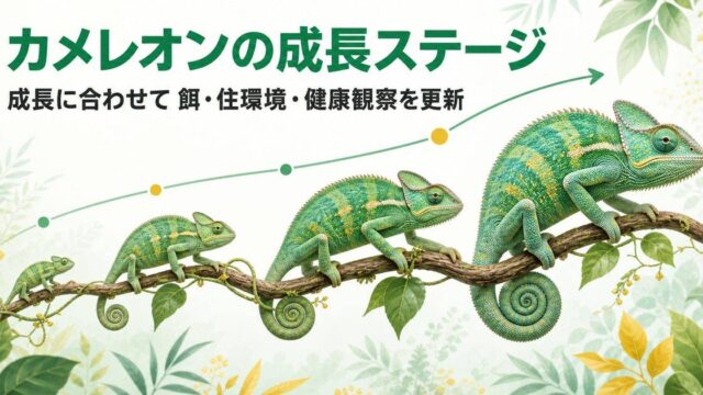 カメレオンの成長ステージを孵化直後から成体まで描いた記事アイキャッチ