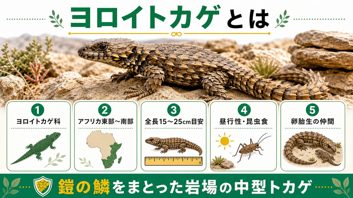 ヨロイトカゲ（Cordylus）とは｜鎧をまとった岩場のトカゲの要点をまとめたカメレオン・爬虫類飼育インフォグラフィック
