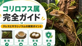 コリロフス属（Correlophus）完全ガイド｜クレステッドゲッコー・サラシノラムの種類・特徴・飼育法を属レベルで解説の要点を伝えるカメレオン・爬虫類記事アイキャッチ画像