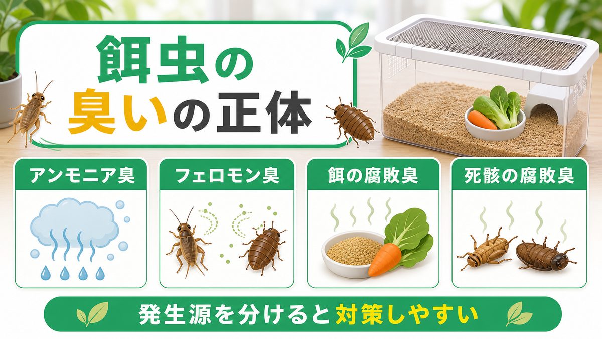 餌虫の臭いの正体〜なぜくさい？徹底解剖の要点をまとめたカメレオン・爬虫類飼育インフォグラフィック
