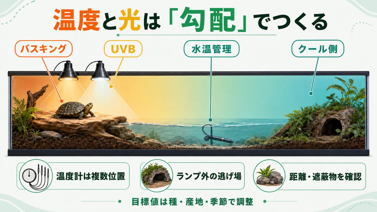 クオラ属のバスキング・UVB・水温・クール側の温度勾配図