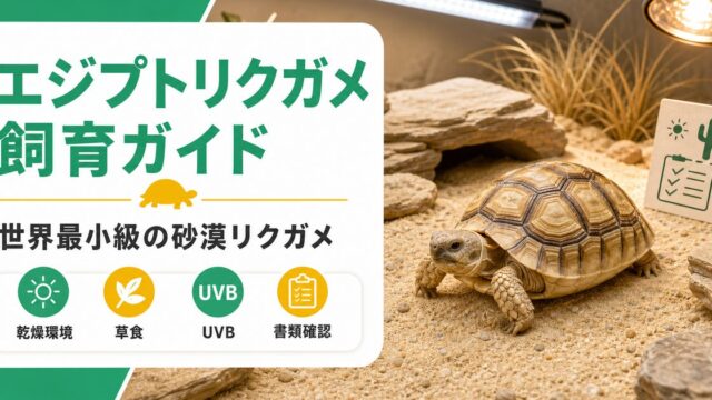エジプトリクガメ（Testudo kleinmanni）飼育完全ガイド！世界最小リクガメの飼い方・ケージ・餌の要点を伝えるカメレオン・爬虫類記事アイキャッチ画像