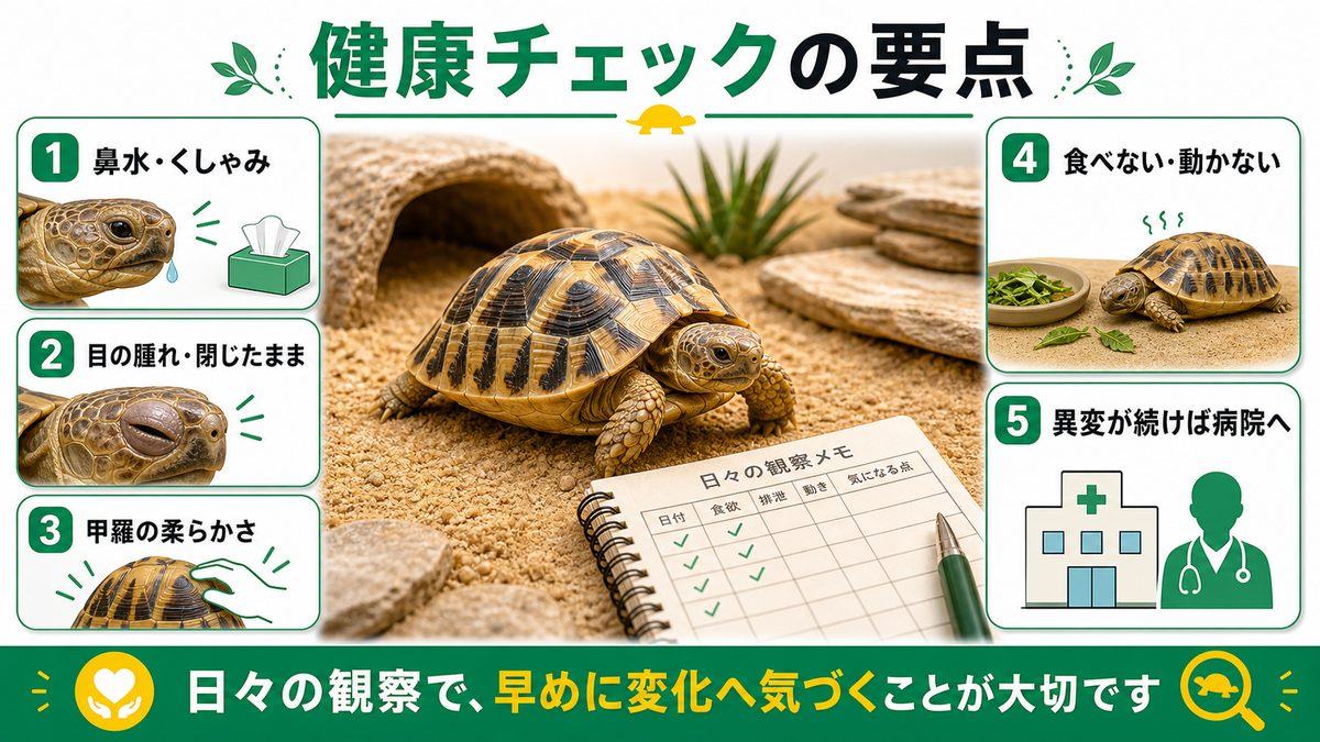 健康管理と注意すべき症状の要点をまとめたカメレオン・爬虫類飼育インフォグラフィック