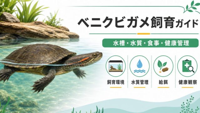 ベニクビガメ（Emydura subglobosa）飼育完全ガイド｜赤い首筋が美しいオーストラリア産水棲ガメの特徴・水槽・餌・繁殖の要点を伝えるカメレオン・爬虫類記事アイキャッチ画像