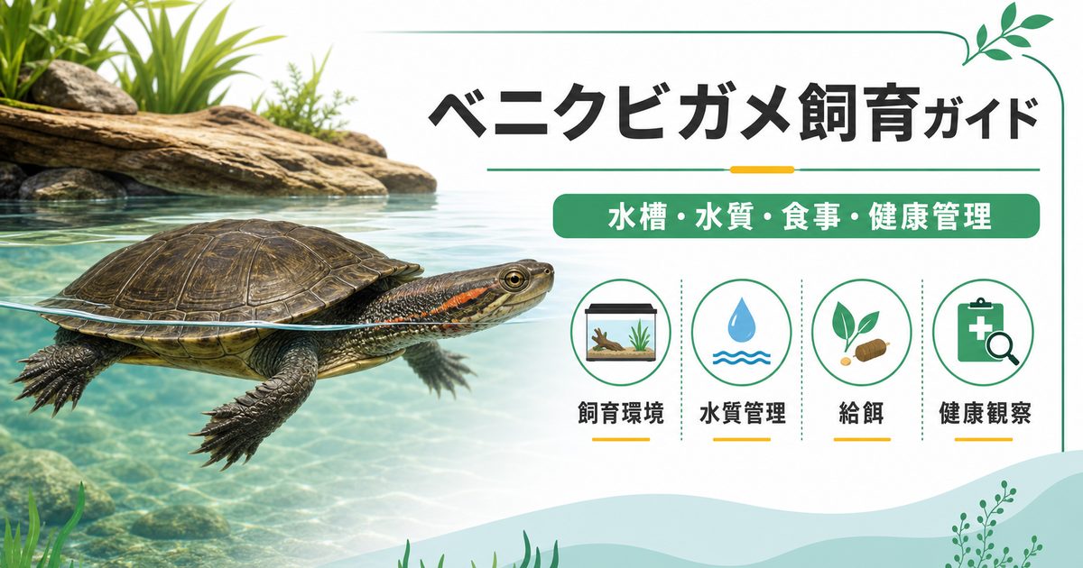 ベニクビガメ（Emydura subglobosa）飼育完全ガイド｜赤い首筋が美しいオーストラリア産水棲ガメの特徴・水槽・餌・繁殖の要点を伝えるカメレオン・爬虫類記事アイキャッチ画像