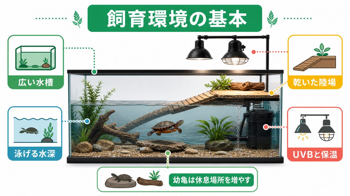 飼育環境の設定の要点をまとめたカメレオン・爬虫類飼育インフォグラフィック