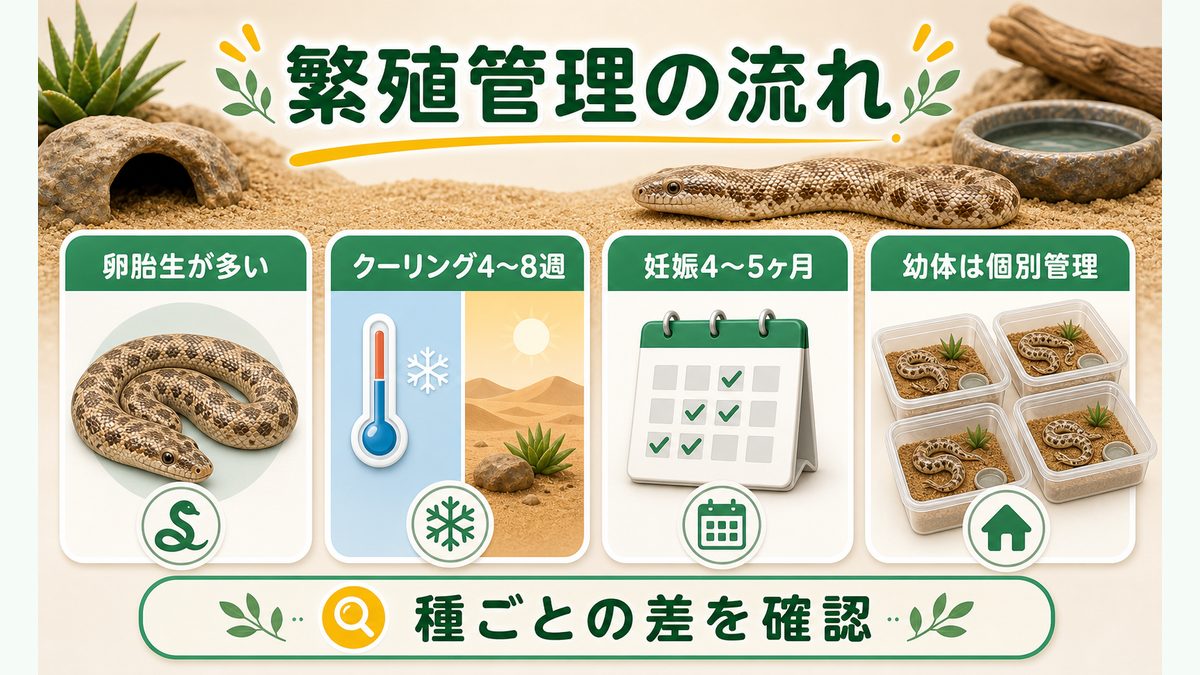 🥚 繁殖|卵胎生の仕組みとクーリング・出産管理の要点をまとめたカメレオン・爬虫類飼育インフォグラフィック