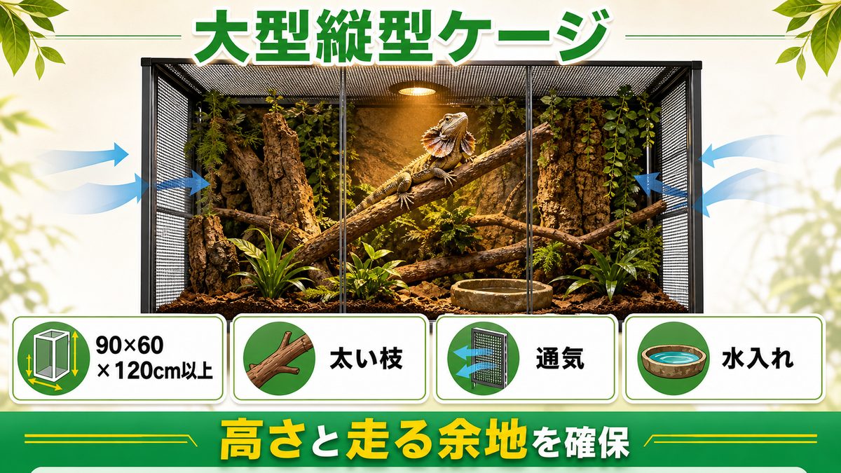 飼育環境のセットアップの要点をまとめたカメレオン・爬虫類飼育インフォグラフィック
