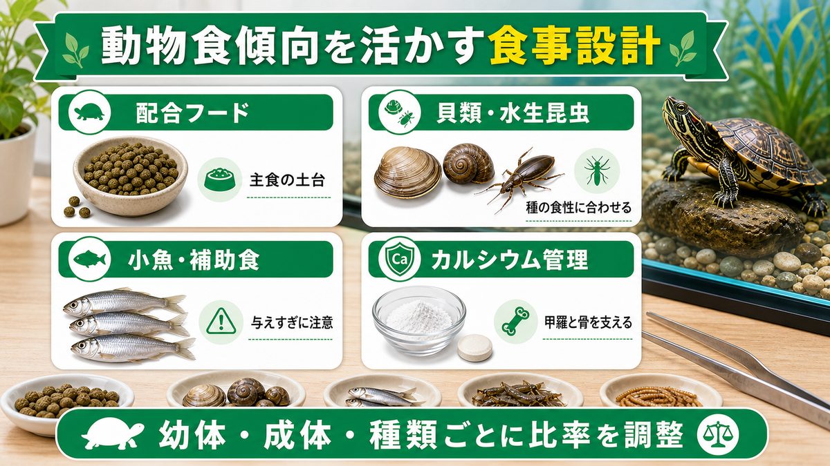 給餌と栄養｜動物食傾向を活かした食事設計の要点をまとめたカメレオン・爬虫類飼育インフォグラフィック