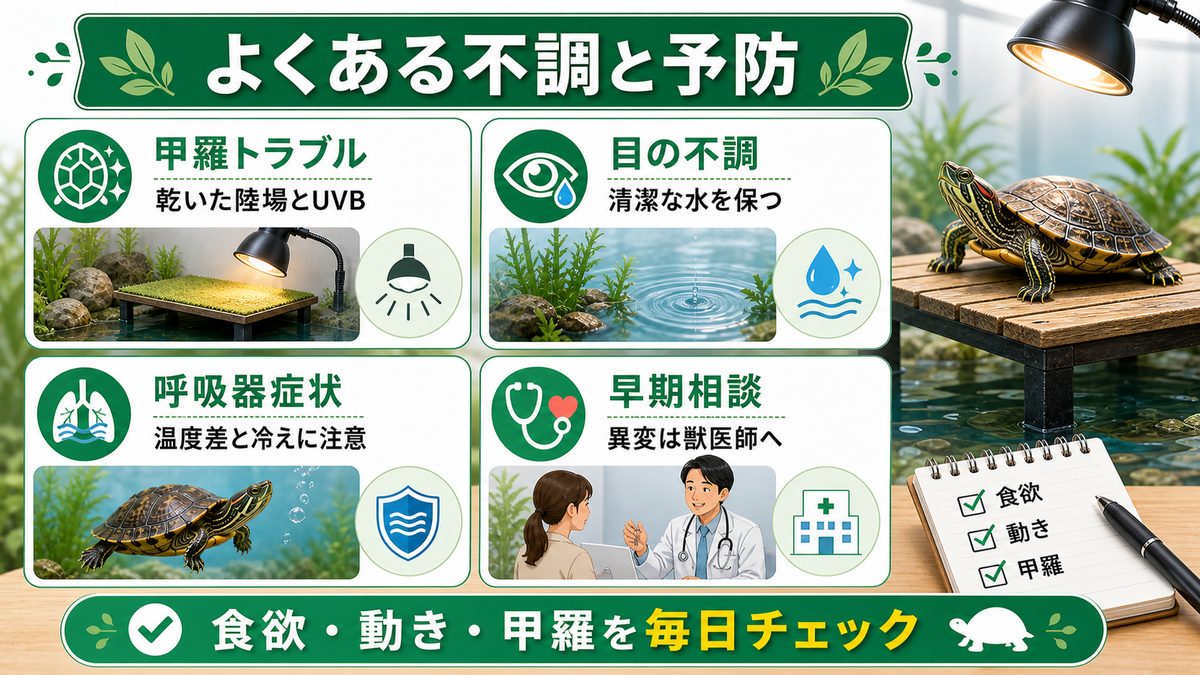健康管理｜よくある病気と予防・対処法の要点をまとめたカメレオン・爬虫類飼育インフォグラフィック