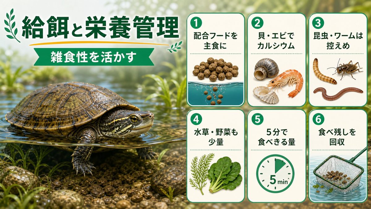 給餌と栄養管理｜雑食性の本能を活かした食事設計の要点をまとめたカメレオン・爬虫類飼育インフォグラフィック