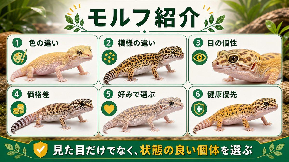 モルフ紹介――何百種類もある「色違い」の世界の要点をまとめたカメレオン・爬虫類飼育インフォグラフィック
