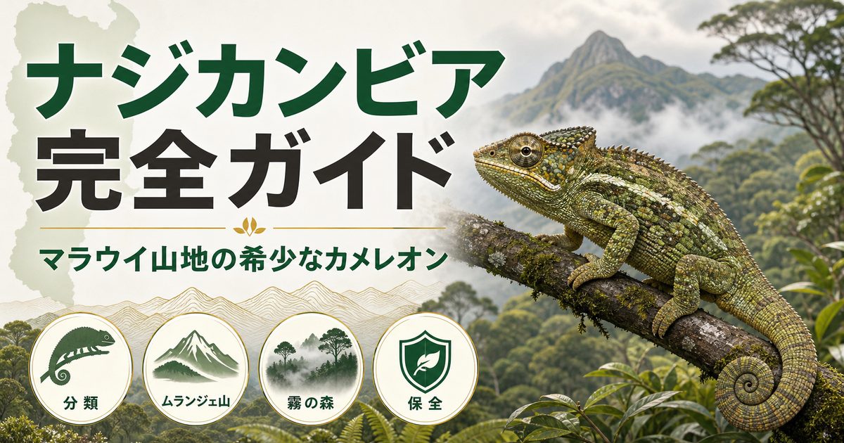 ナジカンビア（Nadzikambia）完全ガイド｜マラウイ山地の希少な単型属カメレオンの生態と飼育の要点を伝えるカメレオン・爬虫類記事アイキャッチ画像