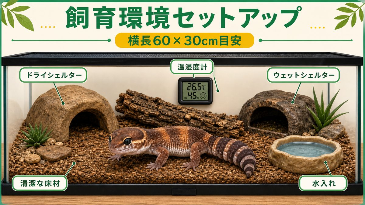 飼育環境のセットアップの要点をまとめたカメレオン・爬虫類飼育インフォグラフィック