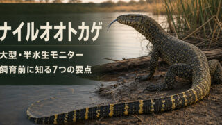 アフリカの水辺に立つナイルオオトカゲと大型・半水生という特徴を示すIMAGE2アイキャッチ