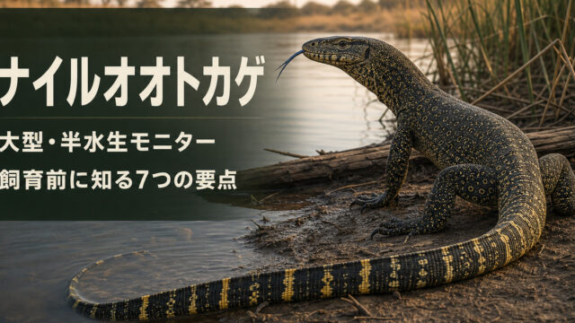 アフリカの水辺に立つナイルオオトカゲと大型・半水生という特徴を示すIMAGE2アイキャッチ
