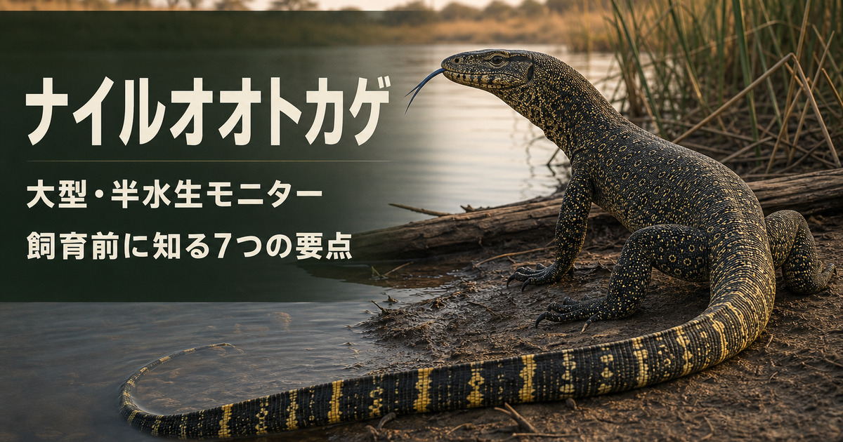 アフリカの水辺に立つナイルオオトカゲと大型・半水生という特徴を示すIMAGE2アイキャッチ