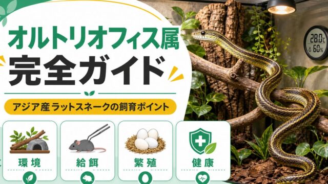 オルトリオフィス属（Orthriophis）完全ガイド｜タイワンスジオ等アジア系ラットスネークの種類・特徴・飼育法を属レベルで解説の要点を伝えるカメレオン・爬虫類記事アイキャッチ画像