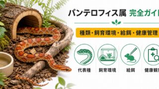 パンテロフィス属（Pantherophis）完全ガイド｜コーンスネーク・ブラックラットスネーク等北米ナメラ属の種類・特徴・飼育法を属レベルで解説の要点を伝えるカメレオン・爬虫類記事アイキャッチ画像