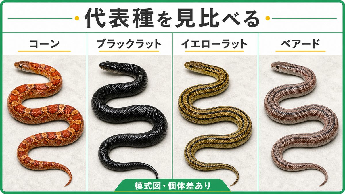 代表種の紹介と比較の要点をまとめたカメレオン・爬虫類飼育インフォグラフィック