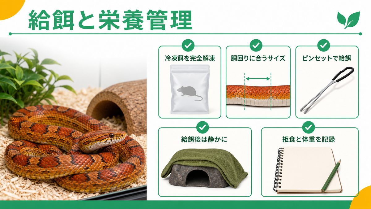 給餌と栄養管理の要点をまとめたカメレオン・爬虫類飼育インフォグラフィック