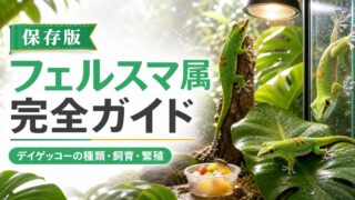 フェルスマ属（Phelsuma）完全ガイド｜デイゲッコーの種類・特徴・飼育法を属レベルで解説の要点を伝えるカメレオン・爬虫類記事アイキャッチ画像
