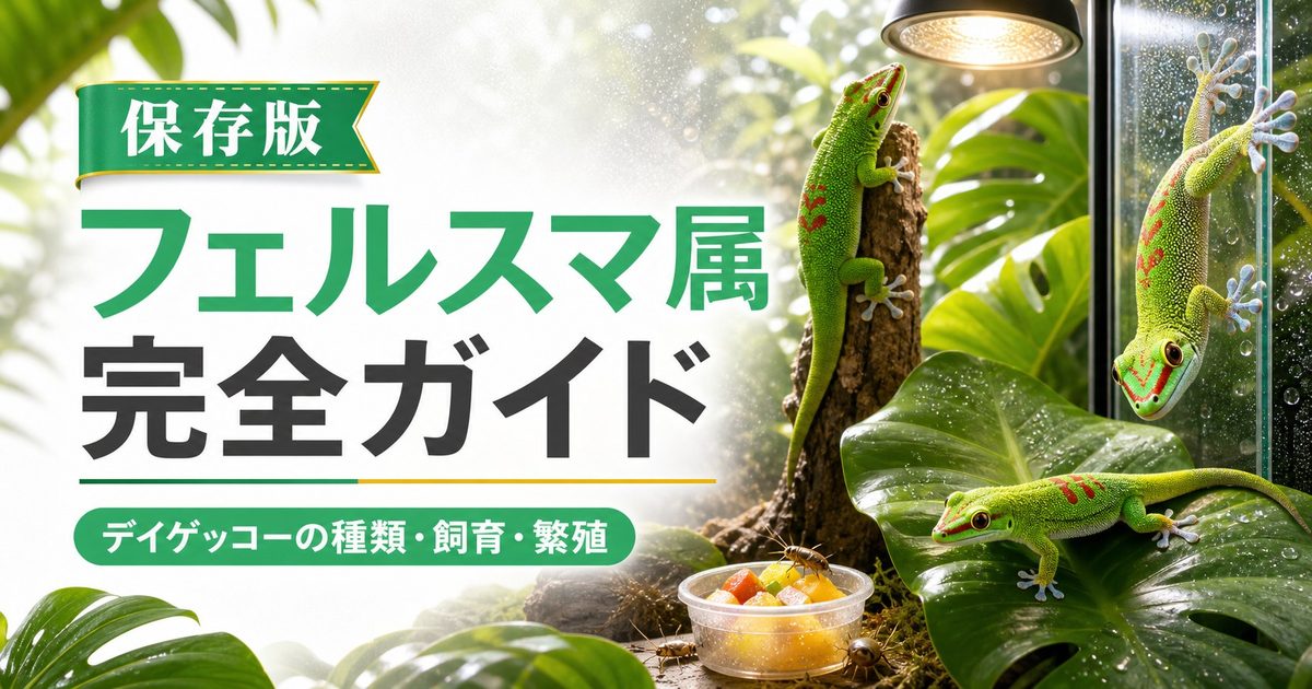フェルスマ属（Phelsuma）完全ガイド｜デイゲッコーの種類・特徴・飼育法を属レベルで解説の要点を伝えるカメレオン・爬虫類記事アイキャッチ画像