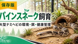パインスネーク（Pituophis melanoleucus）飼育完全ガイド！大型ナミヘビの特徴・ケージ・餌・モルフ・寿命を徹底解説の要点を伝えるカメレオン・爬虫類記事アイキャッチ画像