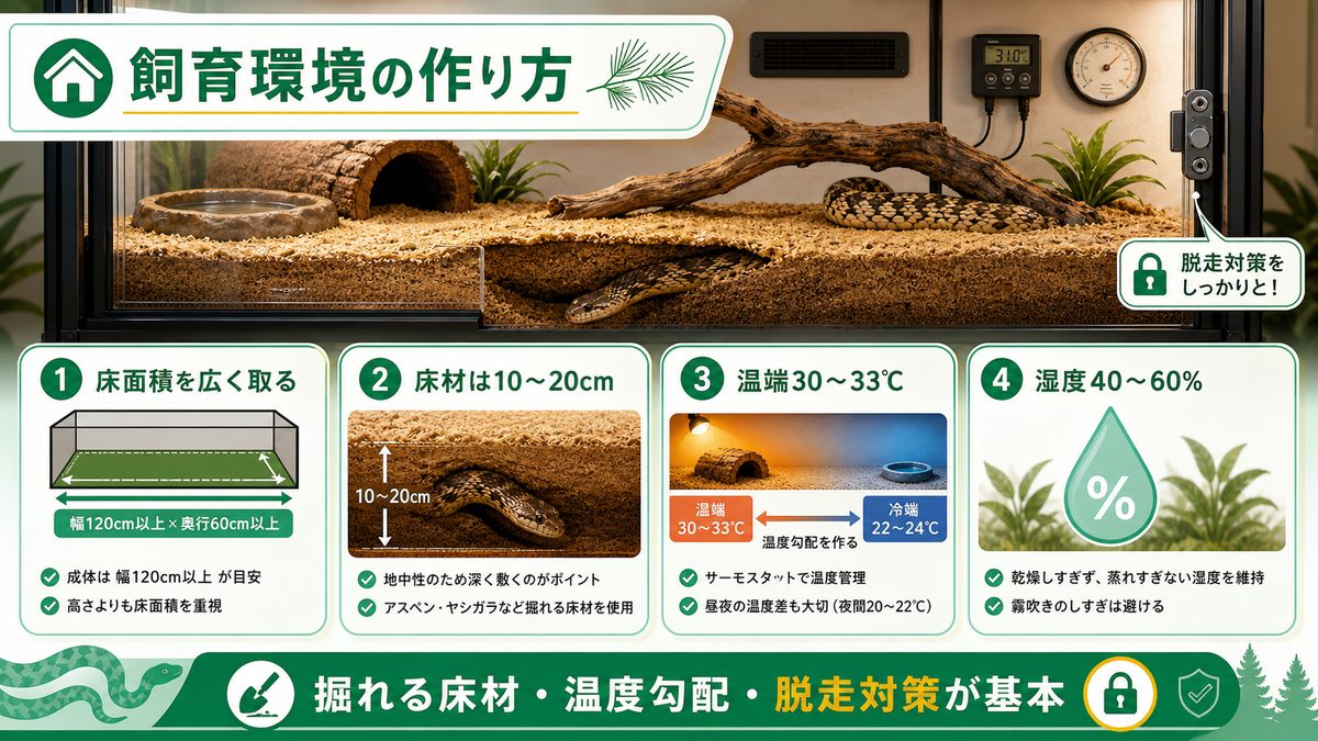 🏠 飼育環境の作り方の要点をまとめたカメレオン・爬虫類飼育インフォグラフィック
