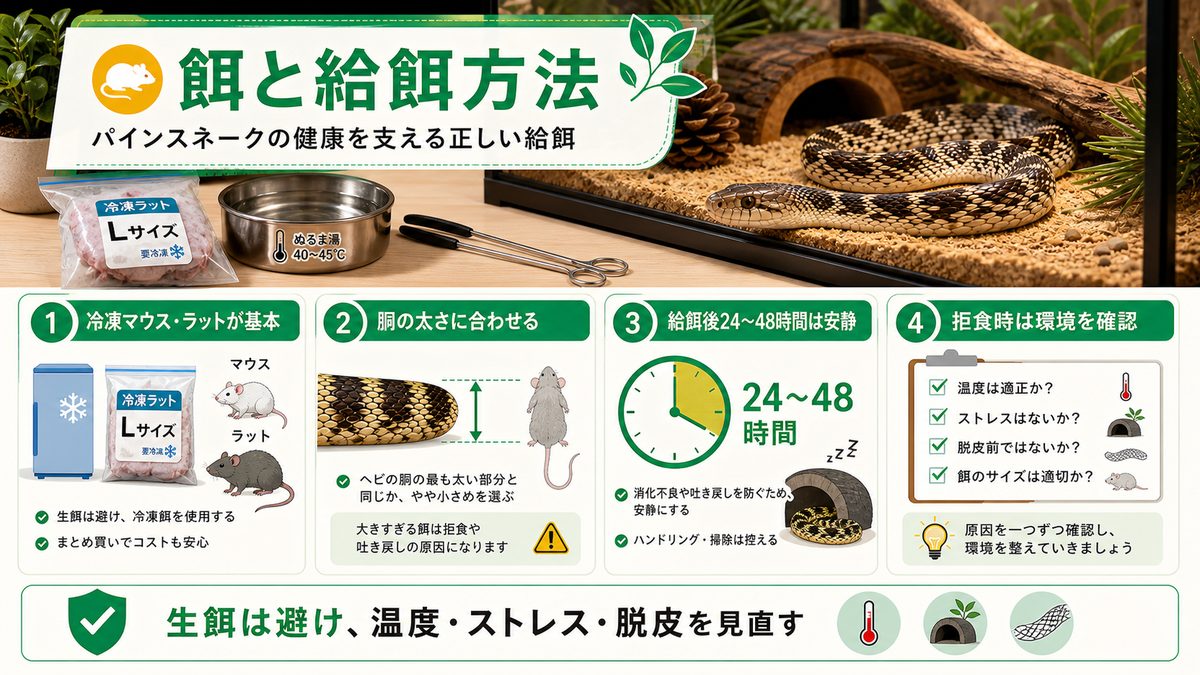 🐭 餌と給餌方法の要点をまとめたカメレオン・爬虫類飼育インフォグラフィック