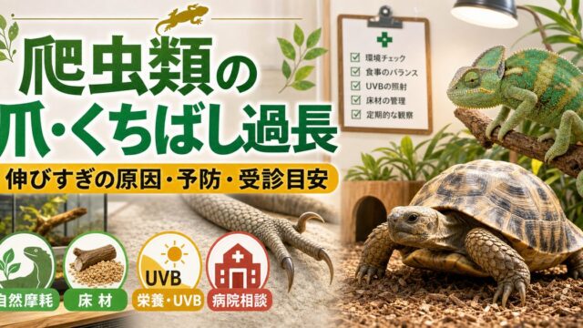 爬虫類の爪・くちばし過長完全ガイド｜伸びすぎる原因・削り方・カット・予防を徹底解説の要点を伝えるカメレオン・爬虫類記事アイキャッチ画像