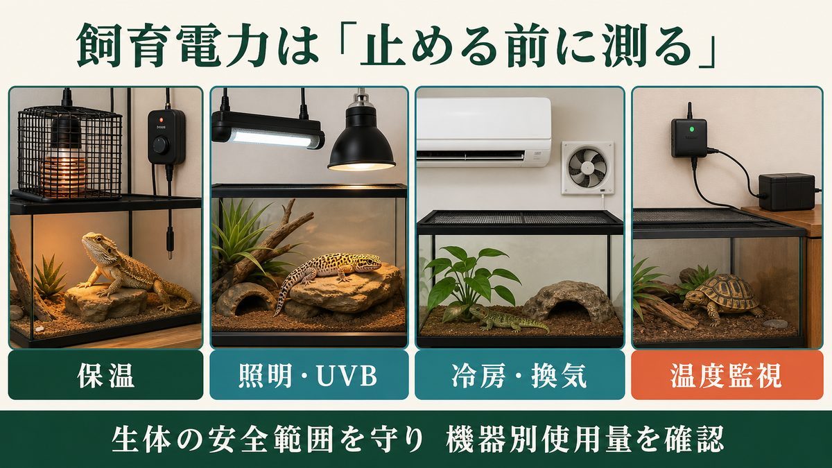 保温・照明・冷房換気・温度監視の機器別使用量を確認する図