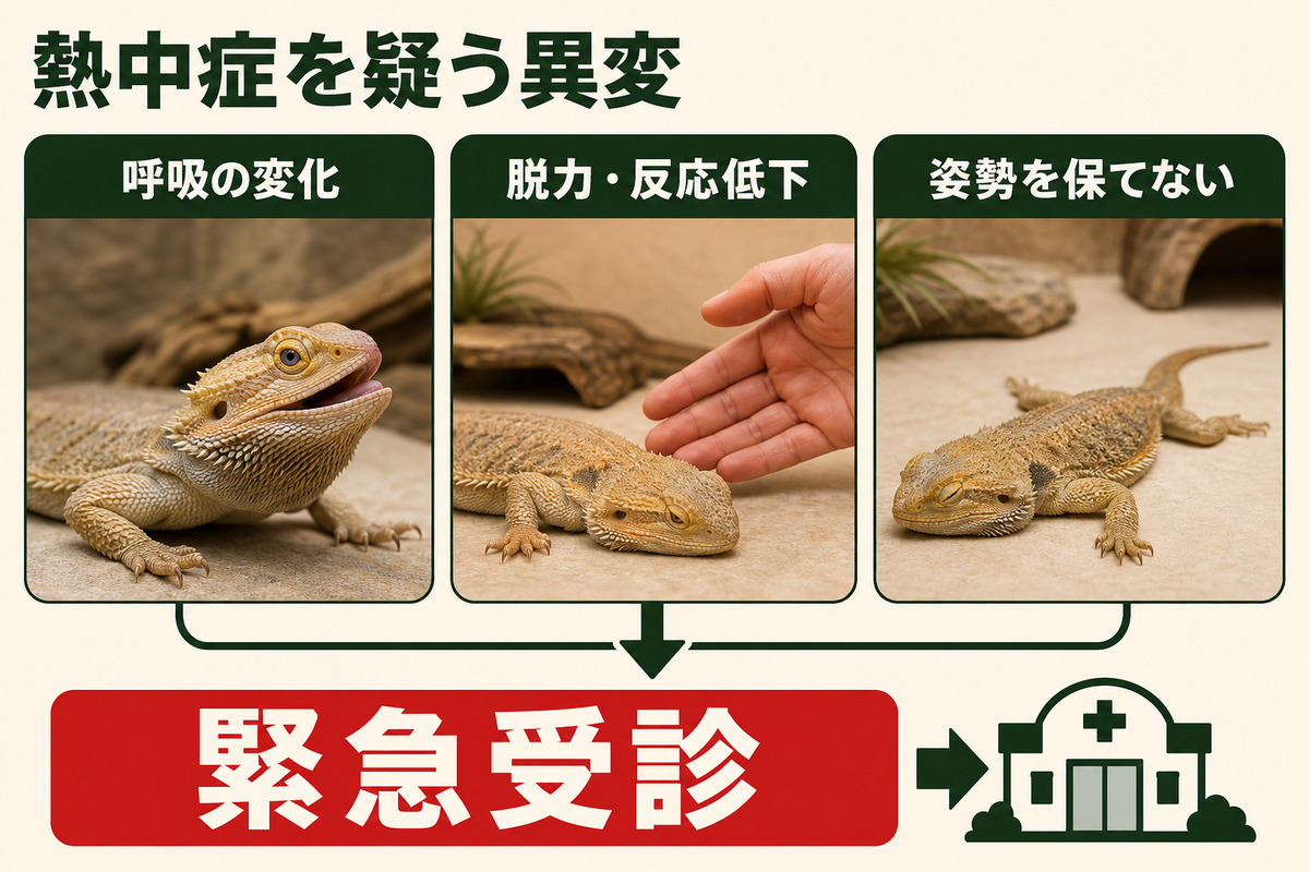 呼吸の変化、脱力、反応低下、姿勢を保てない状態を緊急受診の目安として示すIMAGE2図解