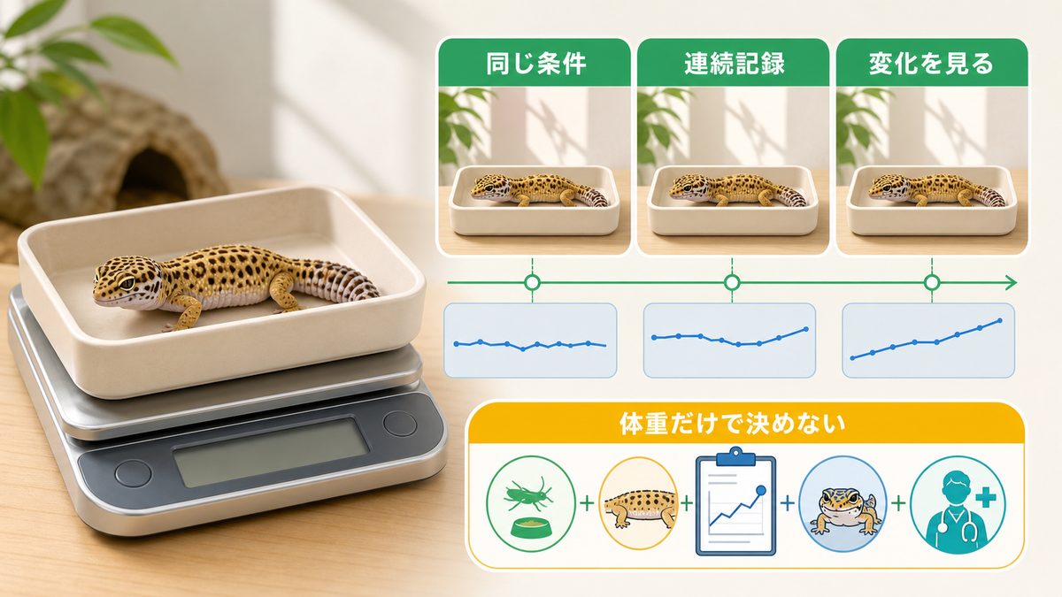レオパードゲッコーを同じ条件で計測し体重の連続変化を見る記録図