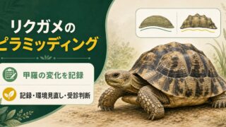 リクガメのピラミッディングを、甲羅の観察・飼育環境の見直し・受診判断で整理したアイキャッチ画像