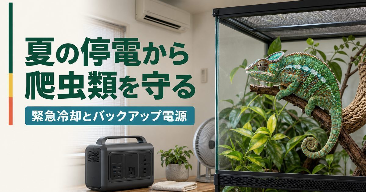 夏の停電時に爬虫類を守る緊急冷却とバックアップ電源のアイキャッチ