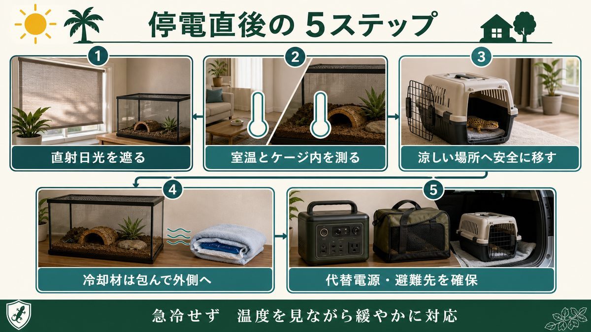 夏の停電直後に行う遮光・測定・移動・冷却材・代替電源の5ステップ