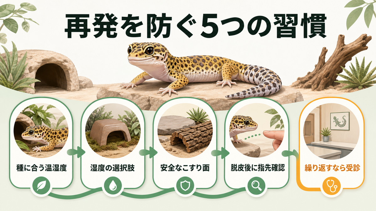 種に合う温湿度と脱皮後の指先確認で再発を防ぐ5つの習慣