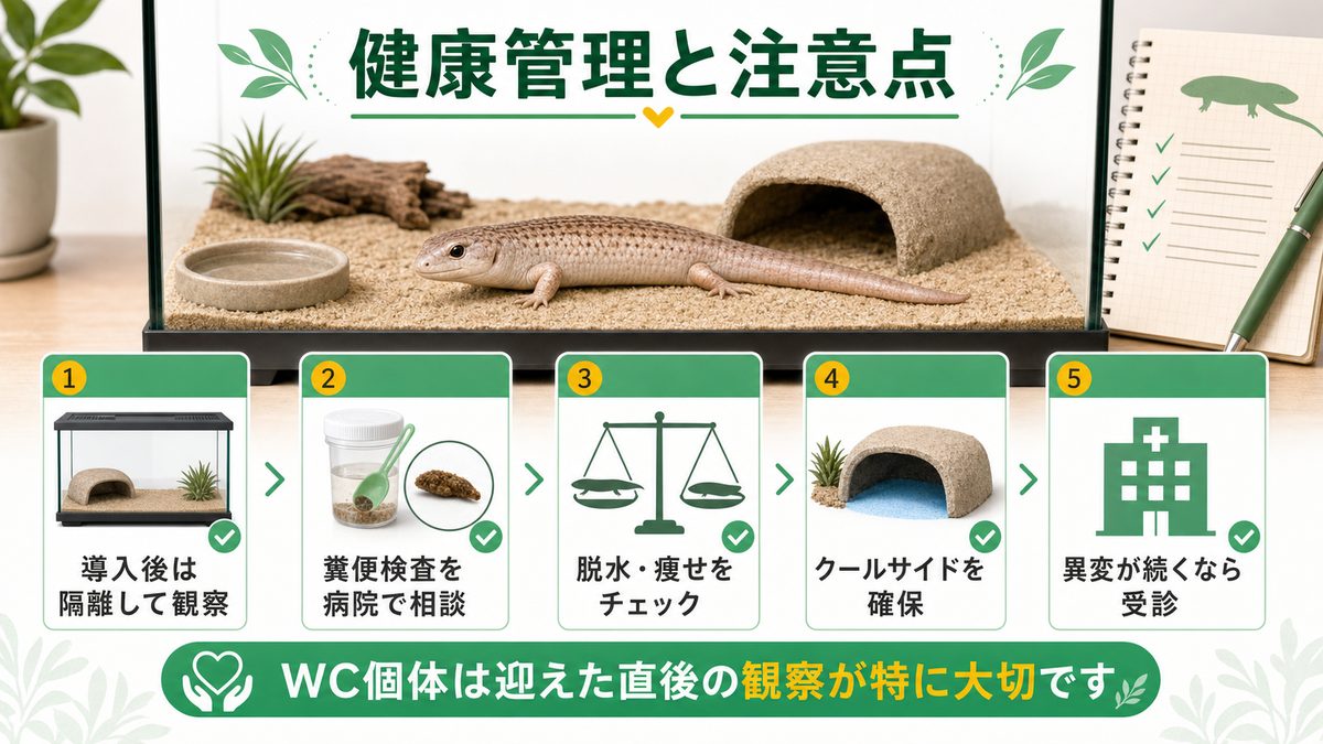 健康管理と注意点の要点をまとめたカメレオン・爬虫類飼育インフォグラフィック